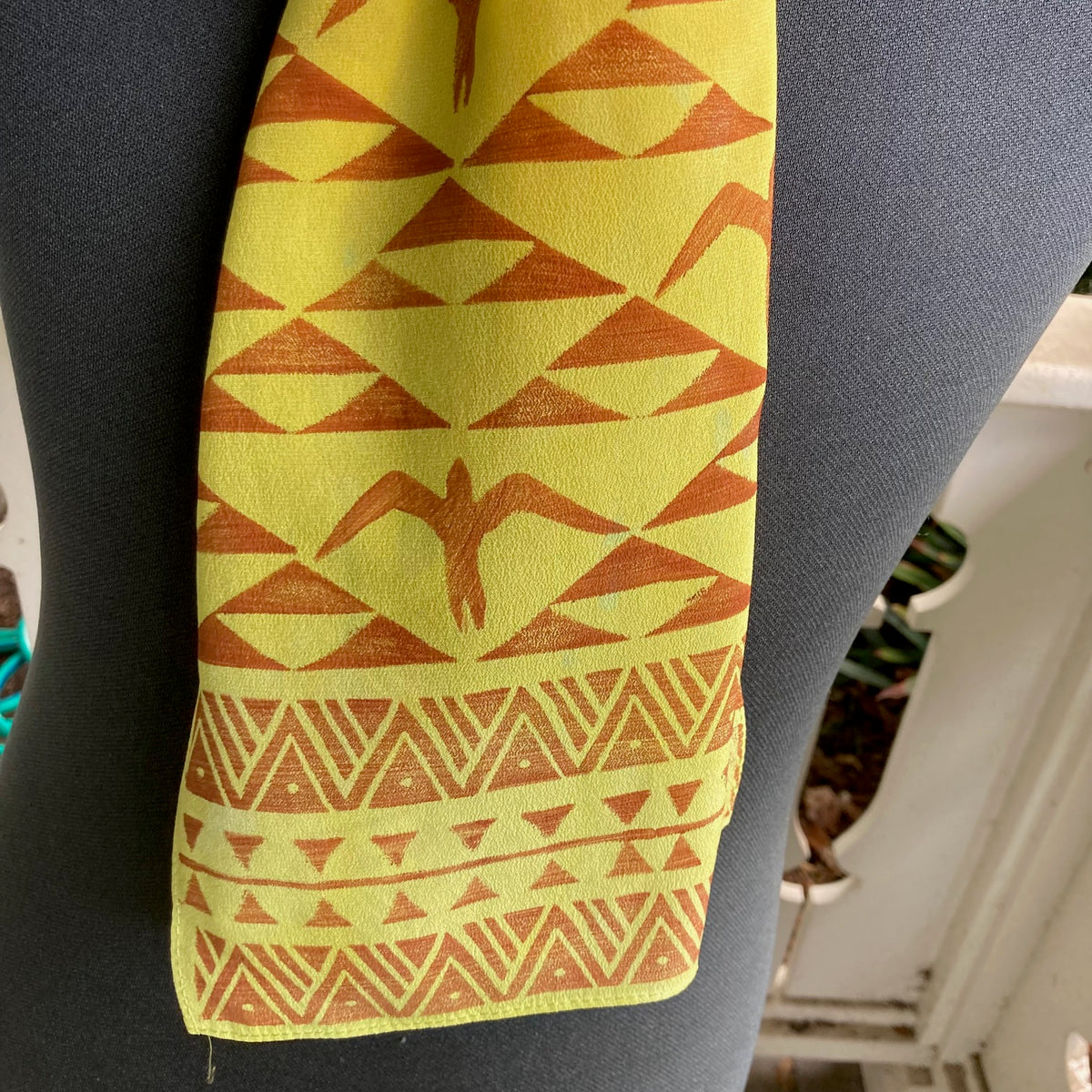 Ohe Kapala Silk Crepe Scarf in Yellow with the Mauna and 'Iwa