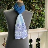 Ohe Kapala Silk Crepe Scarf in Cerulean Blue with Mauna and Wana