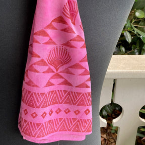 Ohe Kapala Silk Crepe Scarf in Pink with Mauna and Lehua