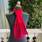 Ohe Kapala Silk Crepe Scarf in Red with Mauna and Lehua