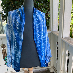 Shibori Honeycomb Rayon Shrug in Blue 001