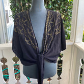 Ohe Kapala TIE Blouse in Black with Gold Stamping of the Mauna and 'Iwa