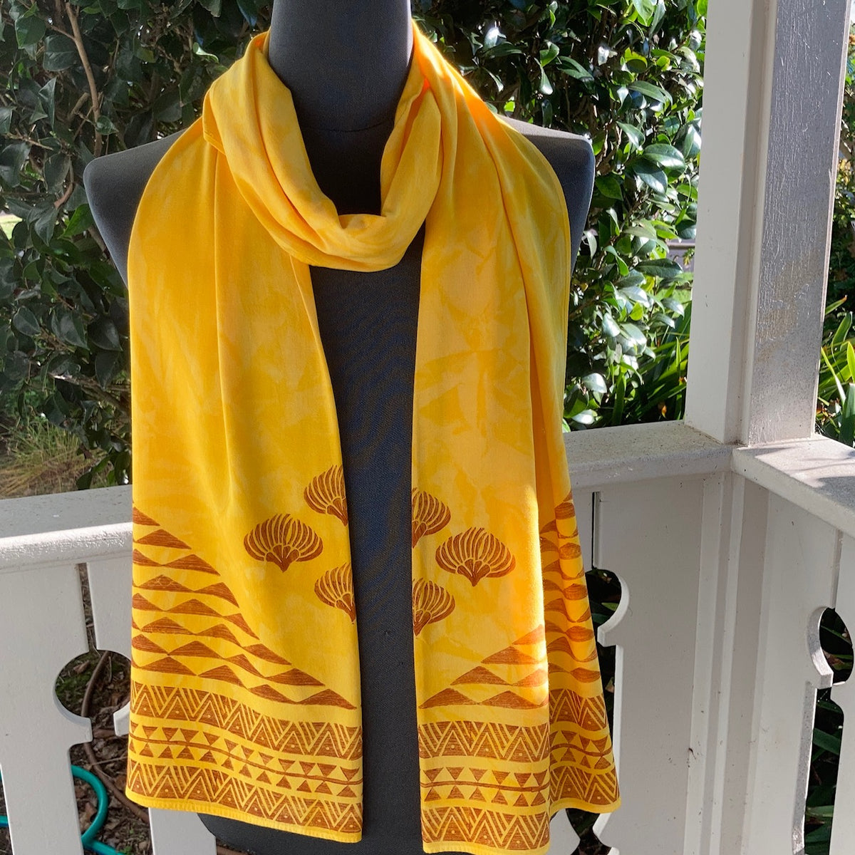 Ohe Kapala Rayon Wrap in Golden Yellow with Mauna and Lehua