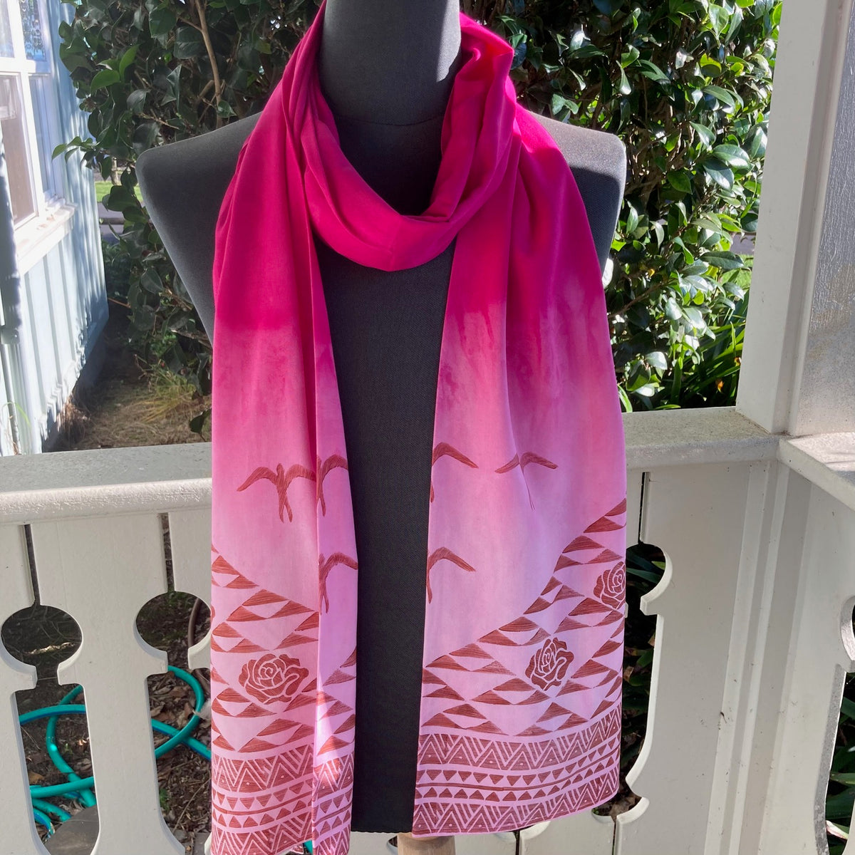 Ohe Kapala Rayon Wrap in Pink Ombre with Lokelani and 'Iwa