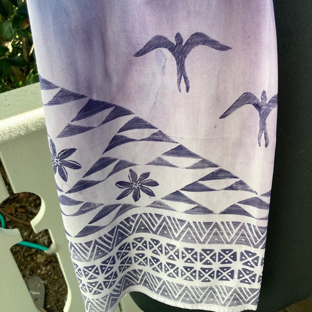 Ohe Kapala Rayon Wrap in Periwinkle Blue Ombre with the Mauna, 'Iwa and Plumeria