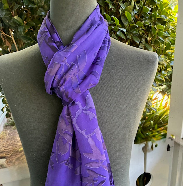 Devore Silk & Rayon Scarf in Purple and Blackberry