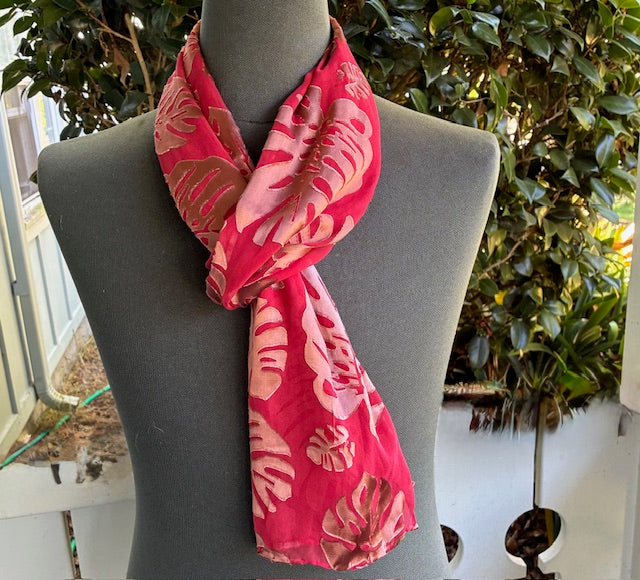Devore Silk & Rayon Scarf in Red and Copper