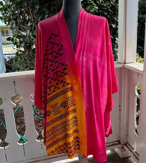 Ohe Kapala Kimono Wrap in Mottled Red and Yellow