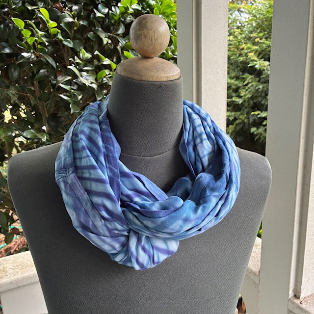 Shibori Rayon Infinity Scarf in Shades of Blue