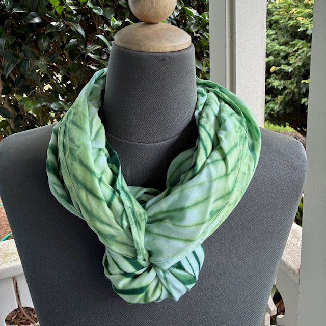Shibori Rayon Infinity Scarf in Shades of Green
