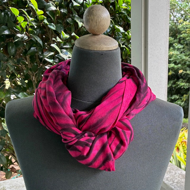 Shibori Rayon Infinity Scarf in Red and Black