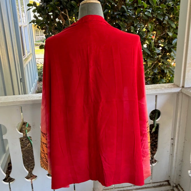 Ohe Kapala Shrug in Red and Golden Yellow with the Mauna and Lauhala