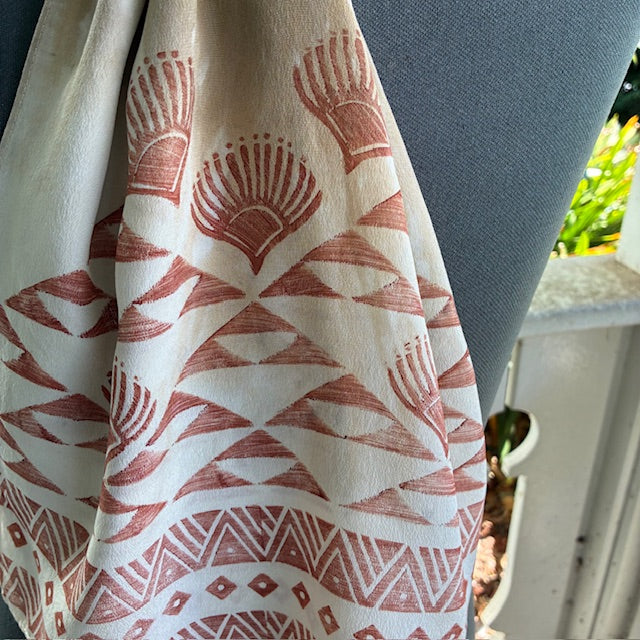 Ohe Kapala Silk Crepe Scarf in Moss with the Mauna, Lehua and Lauhala