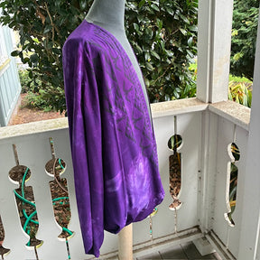 Ohe Kapala U'ilani Shrug In Mottled Dark Purple with Lauhala, The Mauna and 'Iwa