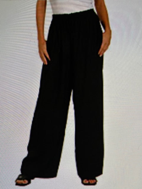 Black Rayon Elastic Waistband  Pants with Pockets in Size L/XL - LONG
