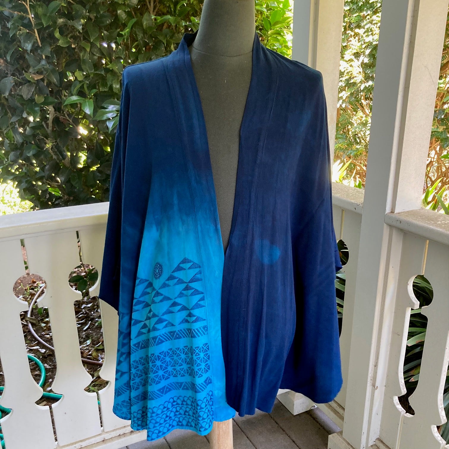 Ohe Kapala Kimono Wrap (KiWrap) In Dark and Medium Blue with the Mauna and Wana