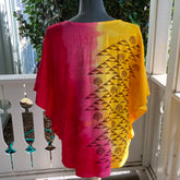SIZE LARGE  Ohe Kapala Blouse in Red and Yellow with Mauna and Lehua