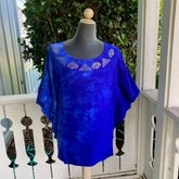 SIZE MEDIUM  Ohe Kapala Blouse in Brilliant Blue with Mauna and Lehua