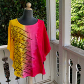 SIZE MEDIUM  Ohe Kapala Blouse in Red and Yellow with the Manua and Lehua