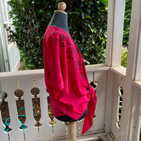 Ohe Kapala TIE Blouse in Red with Mauna and Lehua