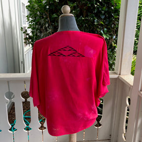 Ohe Kapala TIE Blouse in Red with Mauna and Lehua