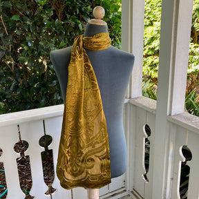 Devore Silk & Rayon Scarf in Moss and Gold