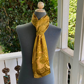 Devore Silk & Rayon Scarf in Moss and Gold