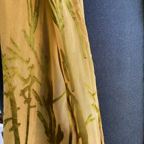 Devore Silk & Rayon Scarf in Moss and Gold in a Bamboo Design