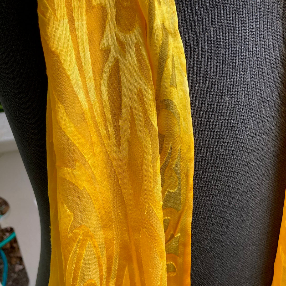 Devore Silk & Rayon Scarf in Golden Yellow in Art Deco Design