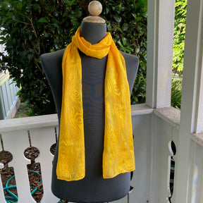 Devore Silk & Rayon Scarf in Golden Yellow in Peacock Design