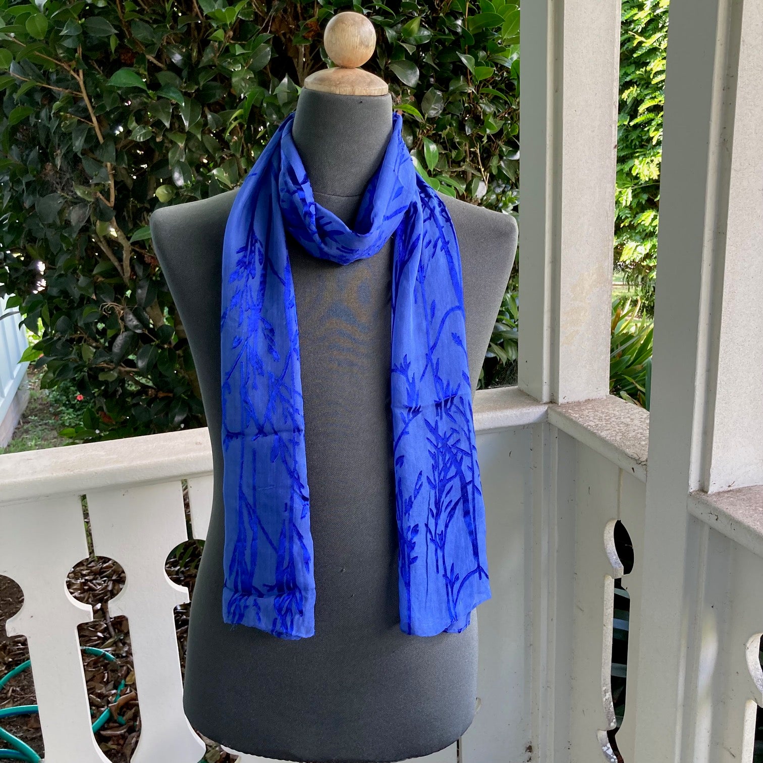 Devore Silk & Rayon Scarf in Royal Blue in the Bamboo Design