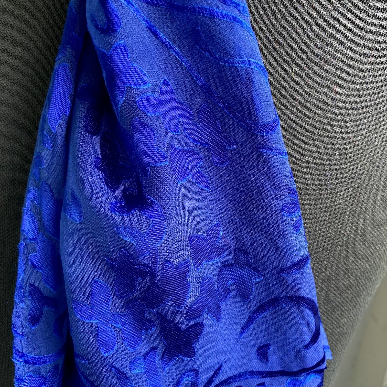 Devore Silk & Rayon Scarf in Royal Blue in the Art Noveau Design