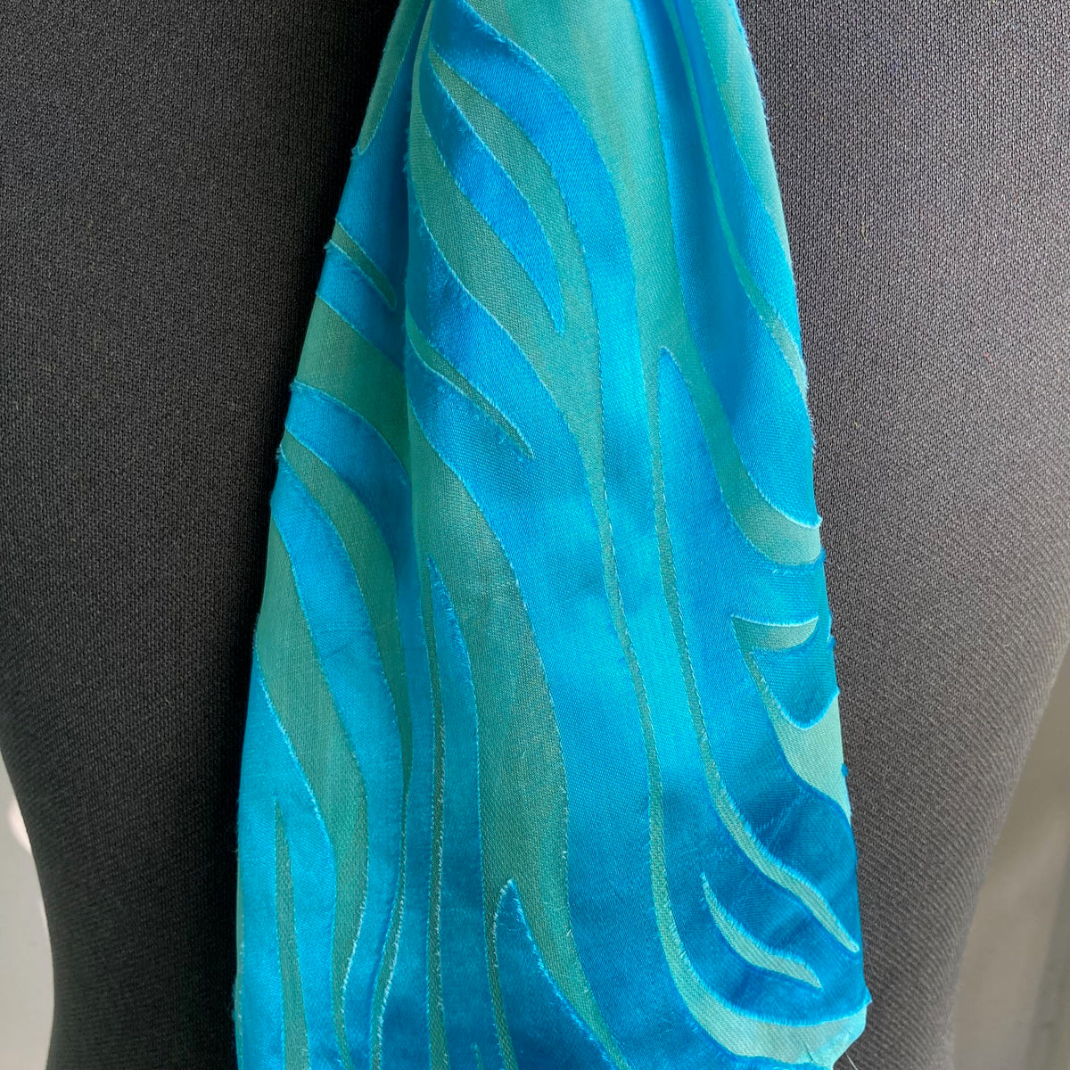 Devore Silk & Rayon Scarf in Turquoise and Green in a Striped Design
