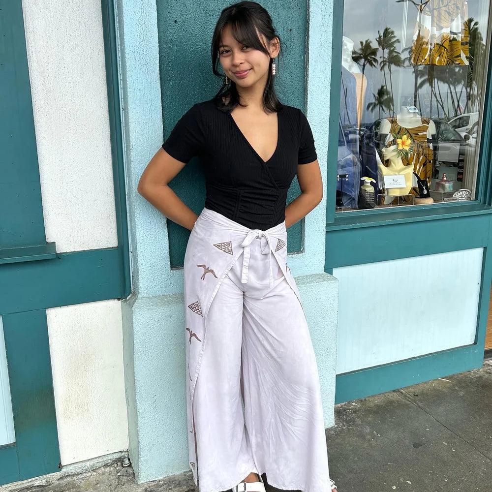 Off White Wrap Pants with Gold Stamping on the Legs - SHORT