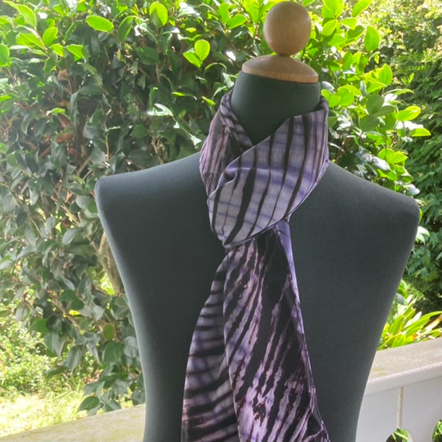 Silk Shibori Scarf in Purple and Brown