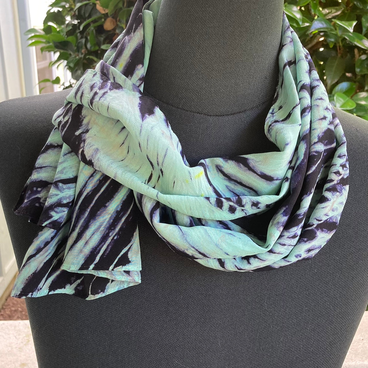 Silk Shibori Scarf in Mint and Purple