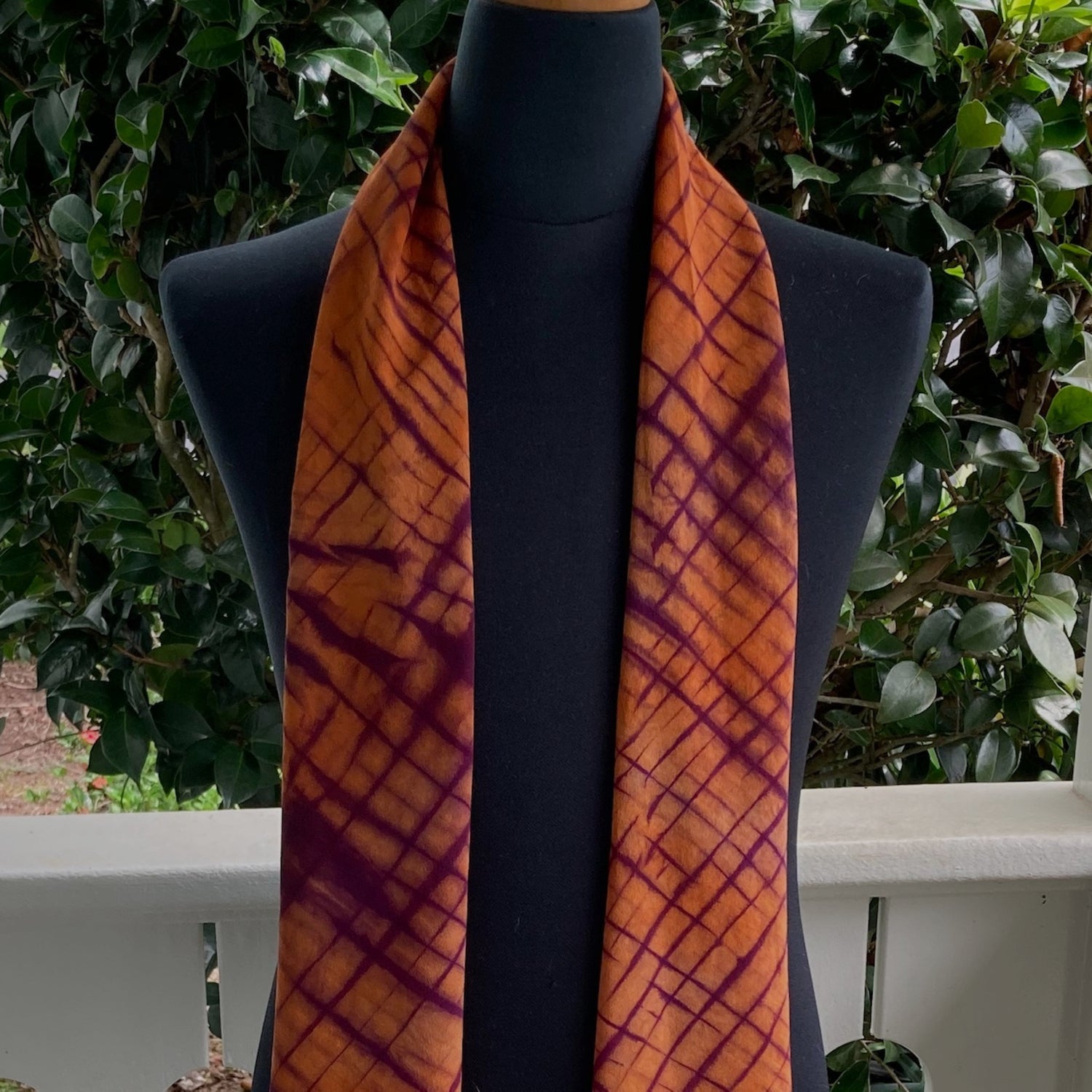 Silk Shibori Scarf in Orange and Purple