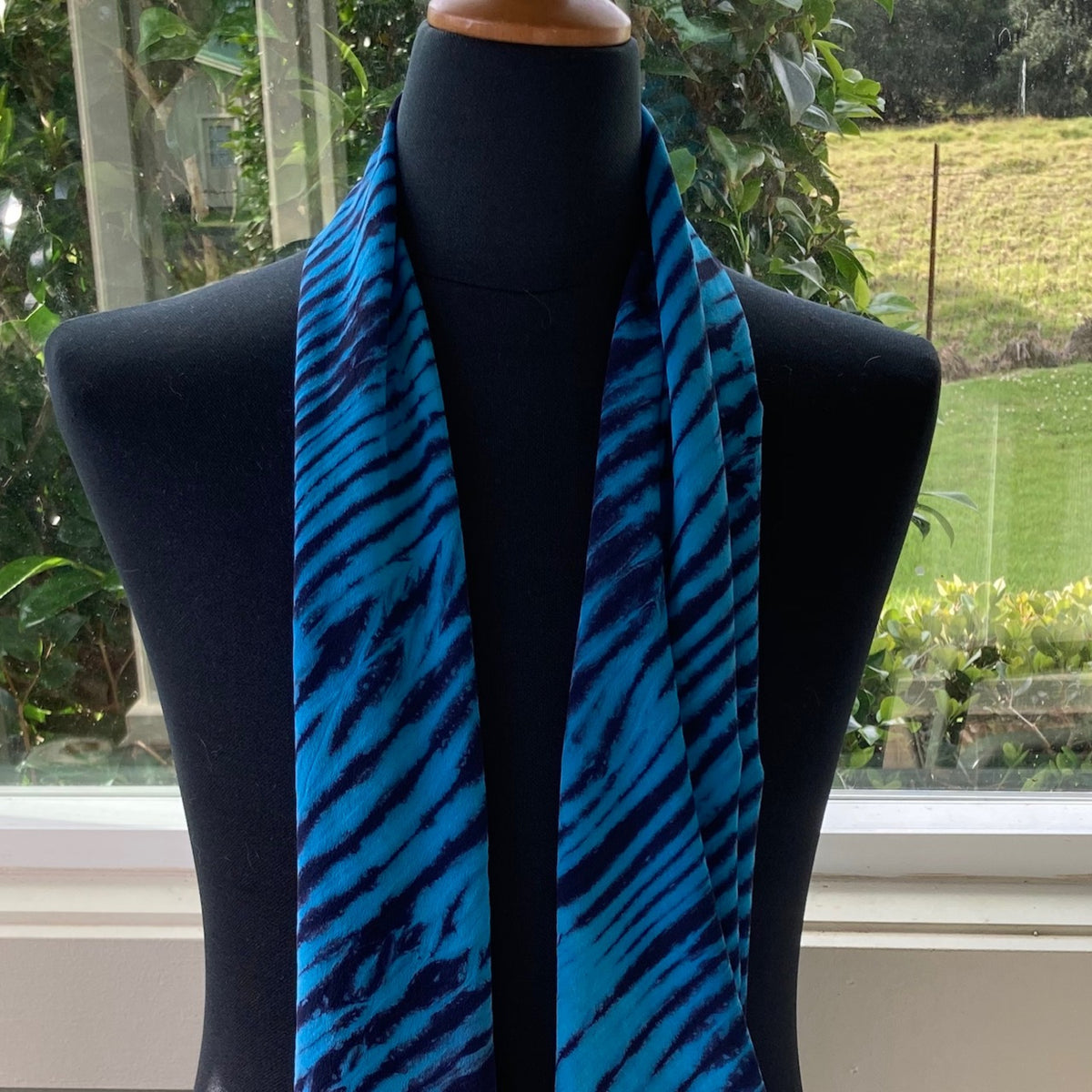 Silk Shibori Scarf in Turquoise Blue and Black