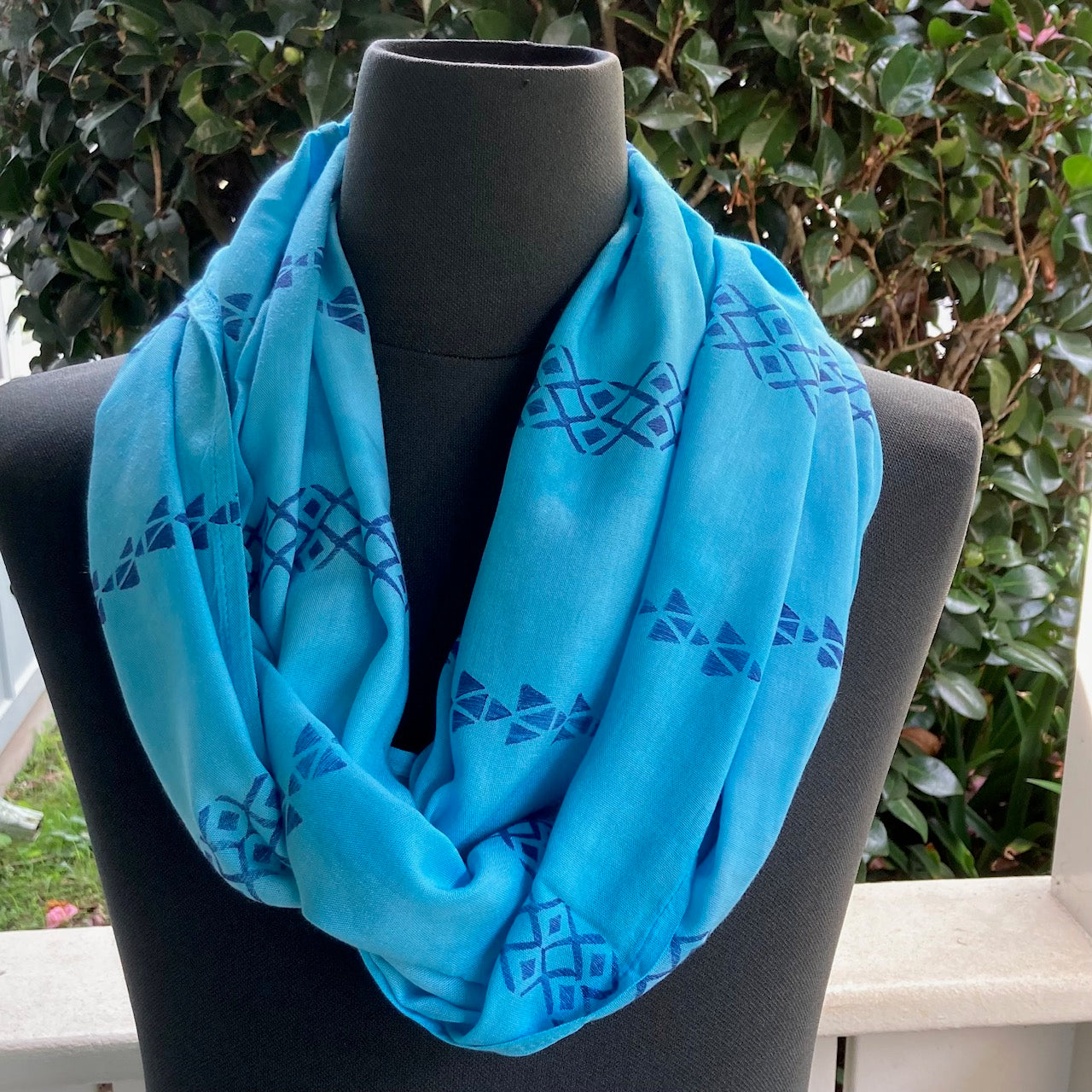 Ohe Kapala Rayon Infinity Scarf in Turquoise Blue